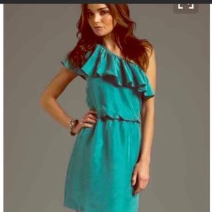 Toni One Shoulder Silk Dress Turquoise Size 4